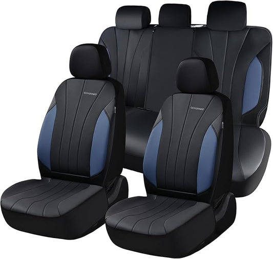 Coverado Seat Covers, Car Seat Covers 5 Seats, Luxury Leather Seat Protectors, All-Weather Protection, Blue Auto Seat Covers Full Set Universal Fit for Most Vehicles SUV Truck Sedan