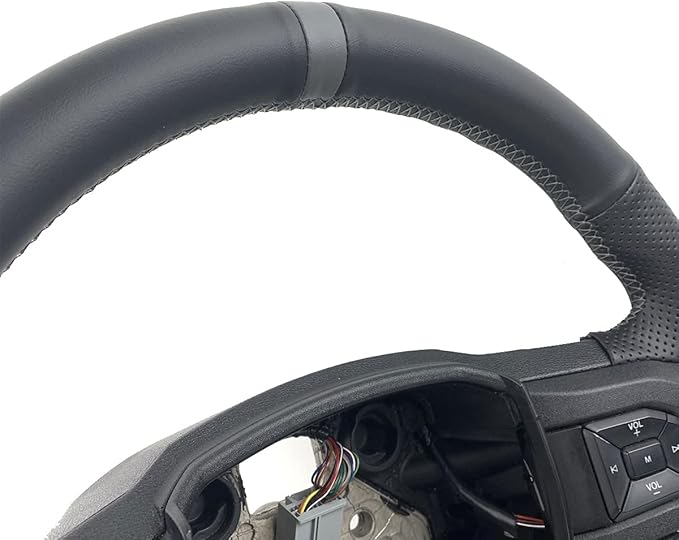 Black Side Perforated Leather Grey Marker Steering Wheel Protector Cover Hand-Stitch on Wrap Fit for Ford F-150 F250 King Ranch/Lariat/XL/XLT/Limited/Platinum/Police Responder 2015-2020