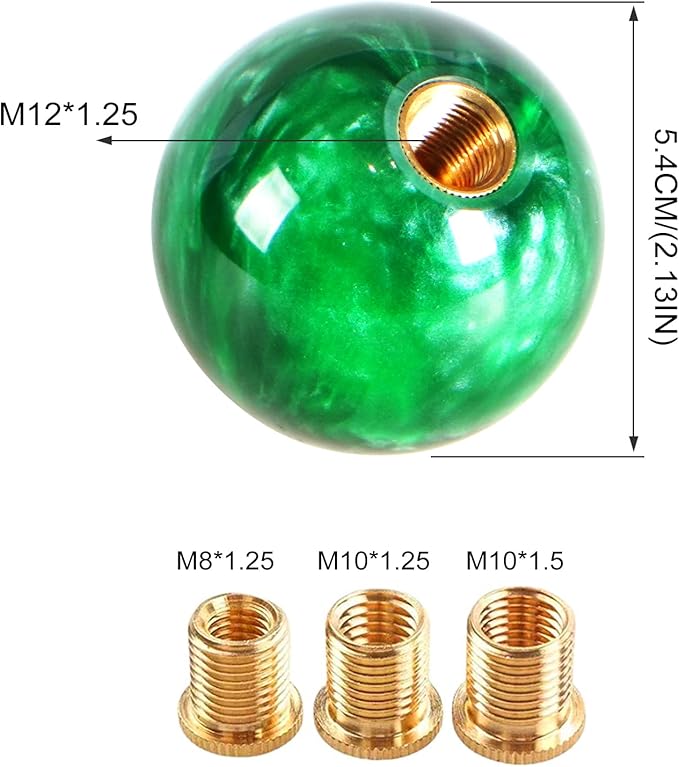 Round Ball Shift Knob Universal Marble Style Gear Shift Knob 5 6 Speed for Manual Automatic Vehicles with Adapters (Green)