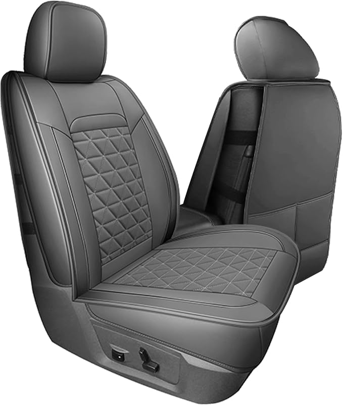 Coverado Leather Car Seat Covers, Waterproof Dooge Ram 1500 Seat Covers Compatible with 2002-2025 Dodge Ram 1500 2500 3500 with Flat Bench (Full Set, Dark Gray)