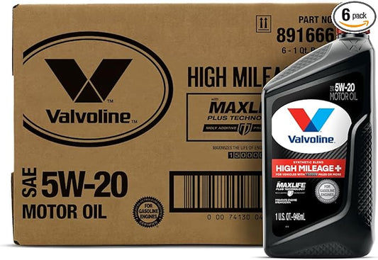 Valvoline High Mileage 150K with Maxlife Plus Technology Motor Oil SAE 5W-20 1 QT, Case of 6