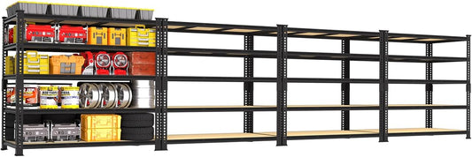 PrimeZone Heavy Duty Garage Storage Shelves - 48" W X 24" D X 72" H Adjustable Metal Shelving Unit, 5 Tier Industrial Shelves for Storage Standing Utility Rack for Warehouse, Basement, Black, 4 Pack