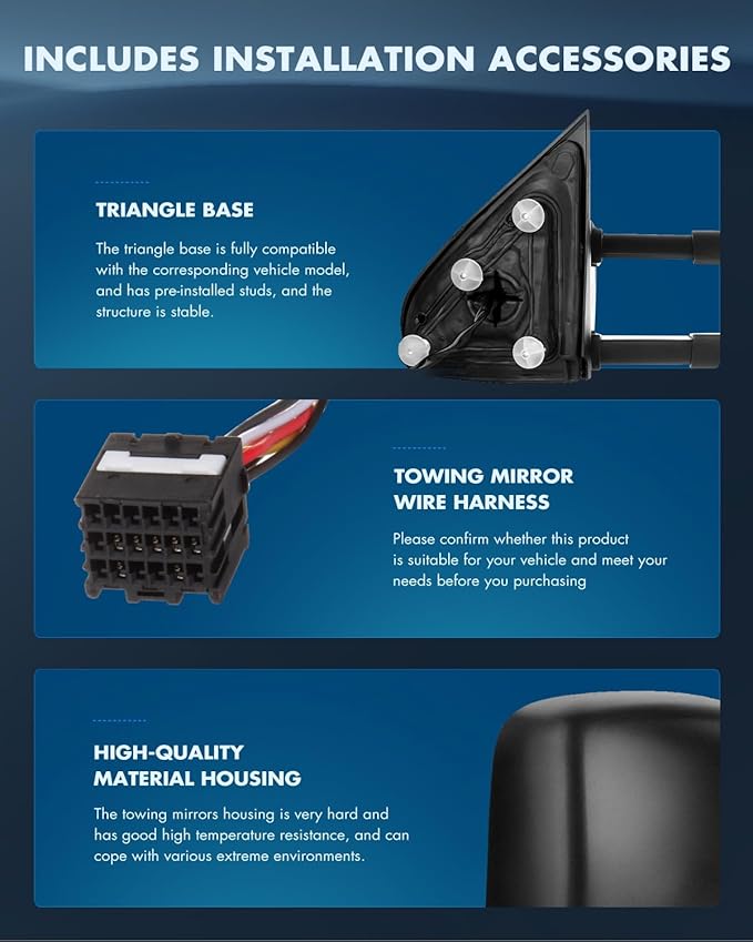 ECCPP Towing Mirrors Tow Mirrors With 2014-2018 For Chevy For GMC 1500 2015-2020 For Chevy For GMC 2500 HD 3500 HD Power Adjusted Heated No Turn Signal Light Black Pickup