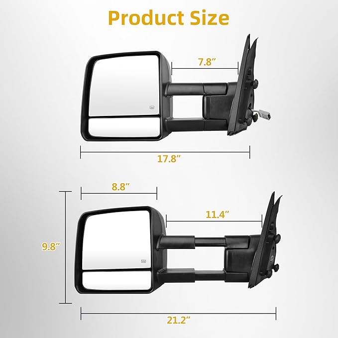 DWVO Towing Mirrors Fits 2007-2017 Toyota Tundra, Power Adjusted Heated Turn Signal Light Manual Telescoping and Folding Tow Mirror