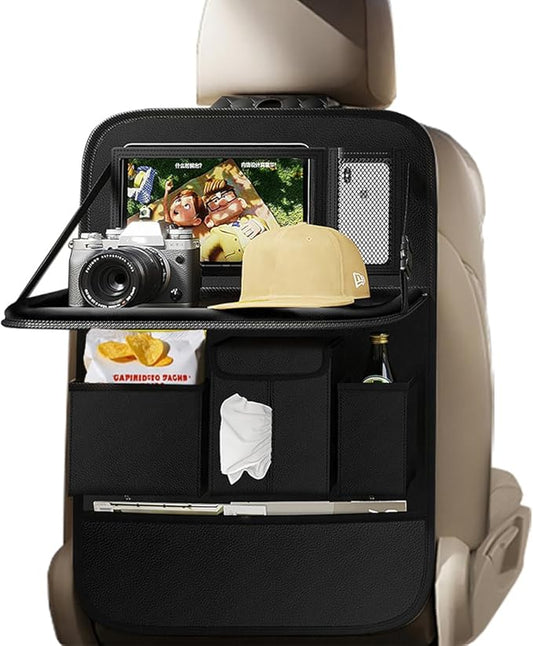 Car Seat Organizers,Multi-functional Back Seat Protectors, Storage Pouches, and Tray Holders (for Cars, Kids, Seat Back and Rear Seats) (Plain Black, 1 Pcs)