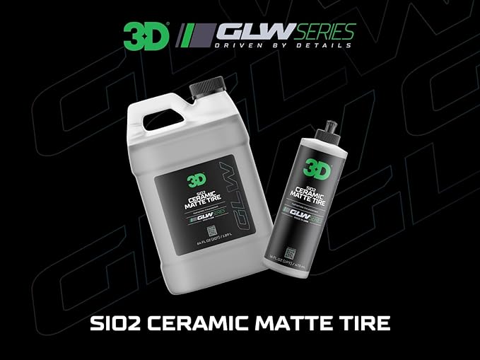 3D GLW Series SiO2 Ceramic Matte Tire Shine | Deep Matte Finish Tire Protectant | Hydrophobic & UV Resistant | Anti-Fade, No Sling | Pro Car Detailing |64 oz
