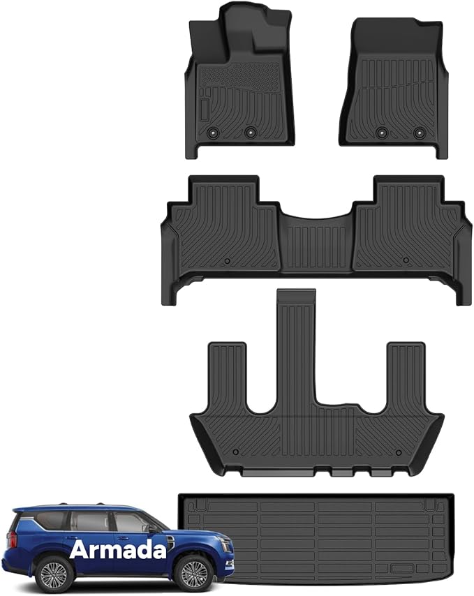 Wayhigh-All Weather Floor Mats and Cargo Mat Set Fit for 2025 2026 Nissan Armada/Infiniti QX80 7 Seats (Bucket Seat) TPE Car Mats Waterproof Heavy Duty Rubber Floor Liners for Armada 2025 Accessories