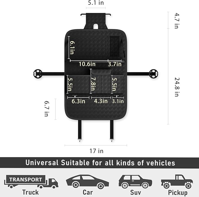GMQ Back Seat Car Organizer 1 Pack,Backseat Organizer with Tray,Multifunctional Car Seat Back Storage Box with Foldable Tablet Holder (Black, Weave)