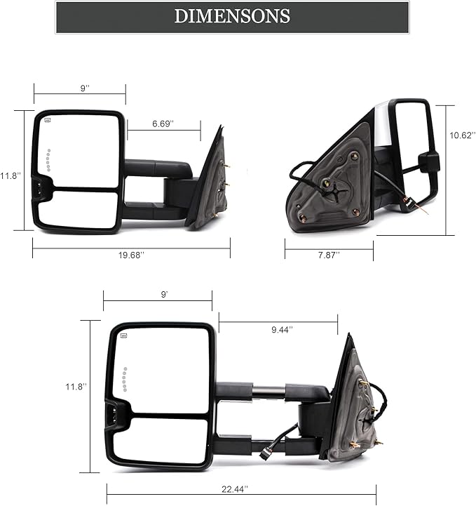 ReYee Towing Mirrors for 2014-2019 Chevy Silverado 1500 2500 3500 GMC Sierra with Heated Power Arrow Light Turn Signal Light Auxiliary Lamp Manual Fold Telescoping Chrome Cap