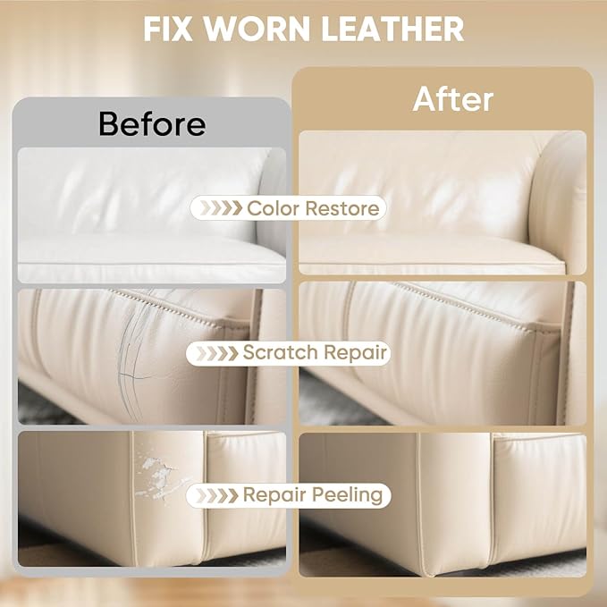 Leather Recoloring Balm - Scratch Repair & Color Restore Kit for Faded Leather, Couch & Car Seats - 10OZ Restorer Balm for Furniture, Auto Interior, Vinyl, Accessories (Beige)