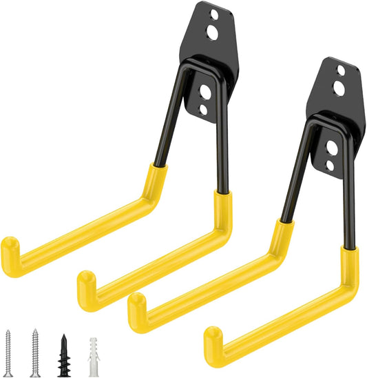 TICONN 2 Pack Heavy Duty Garage Hooks, Steel Utility Wall Storage Hooks, Wall Mount Hanger Organizer for Ladders, Bikes, Tools, Bulky Items (Medium, Yellow Square)