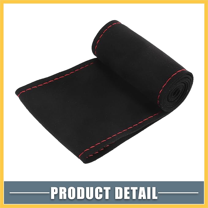 Car Hand Sewn DIY Steering Wheel Cover Breathable Comfortable 38cm Stitch on Wrap Cover Suede Black Stitches Red Auto Replacement Parts