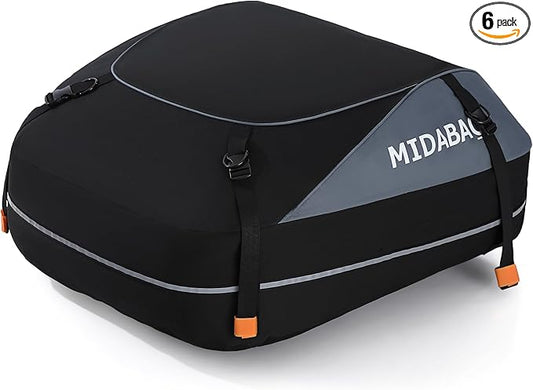 MIDABAO Waterproof Duty Car Roof Top Carrier-Car Cargo Roof Bag Car Roof Top Carrier - Waterproof & Coated Zippers- Includes Anti-Slip Mat- for Cars with or Without Racks (12 Cubic feet)