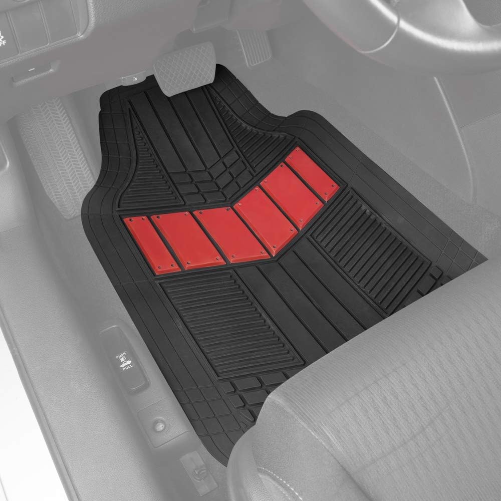 BDK Rubber Car Floor Mats All Weather Waterproof 4-Piece Sporty Two-Tone Design Car Mats Full Set - Universal Trim-to-Fit Floor Mats for Car, SUV, & Trucks - Car Carpet Protector