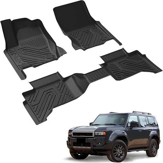 LASFIT Floor Mats for Toyota Land Cruiser 2024-2026/ for Lexus GX550 5-Seat 2024-2026, All-Weather Protection TPE 1st & 2nd Row Car Liners for Toyota Accsessories, Black Odor-Less Easy to Clean