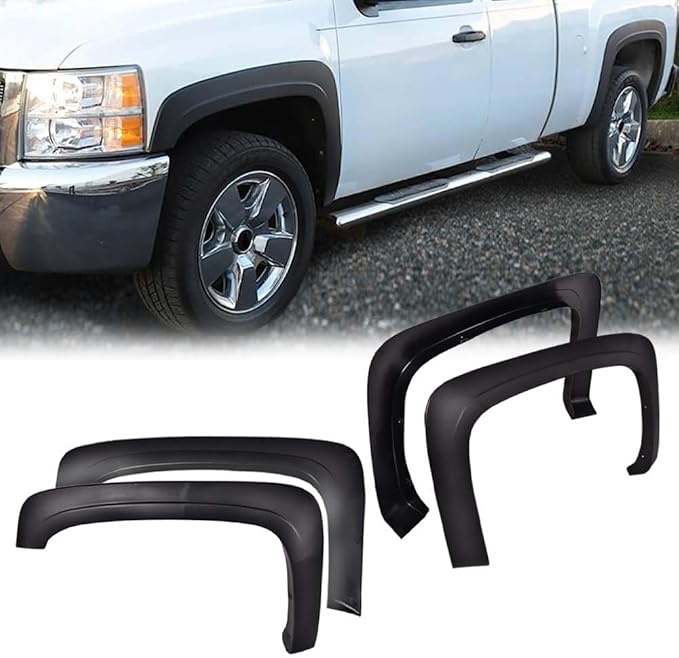 G-PLUS Fender Flares Compatible with Chevy Silverado 1500 2007-2013/Fit Silverado 2500HD 3500HD 2007-2014 Fleetside 78.0"/97.6" Long Bed Factory Style Textured Wheel Cover Trim Protector 4pcs