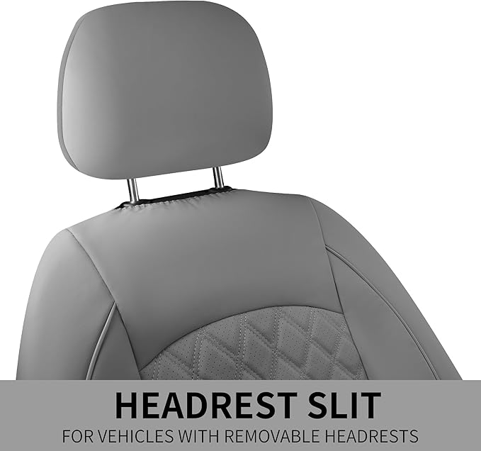 Leather Car Seat Covers,Breathable and Waterproof Napa Leather Automotive Seat Cover,Universal Interior for Cars,Sedans,SUVs,Vans,Trucks(2 Pieces,Front Seat,Grey,N3)