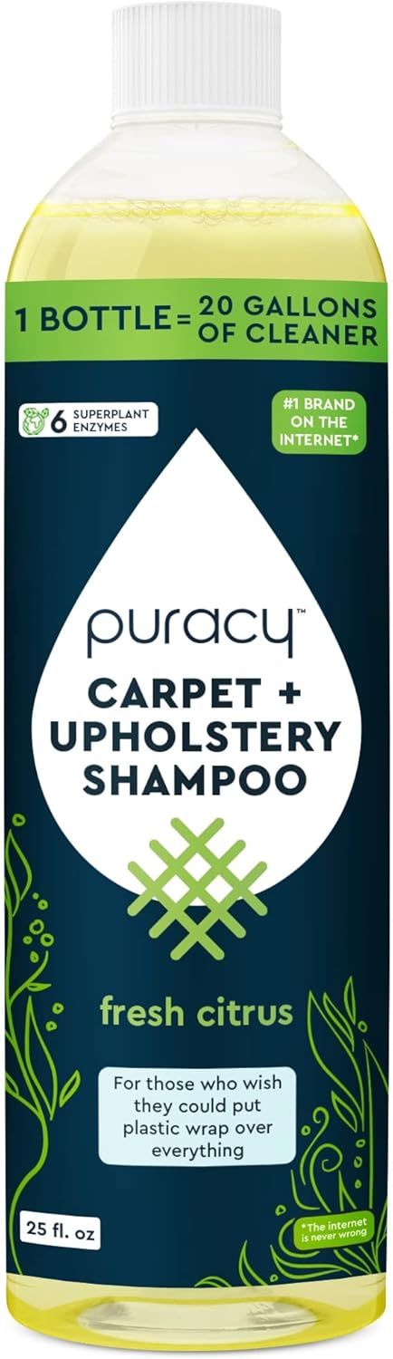 Puracy Professional Carpet Cleaner Machine Detergent, 4x Concentrated Upholstery Cleaner, Natural Carpet Shampoo, Pet Stain Remover & Deodorizer, Makes 20 Gallons of Cleaning Solution, 25 Ounce