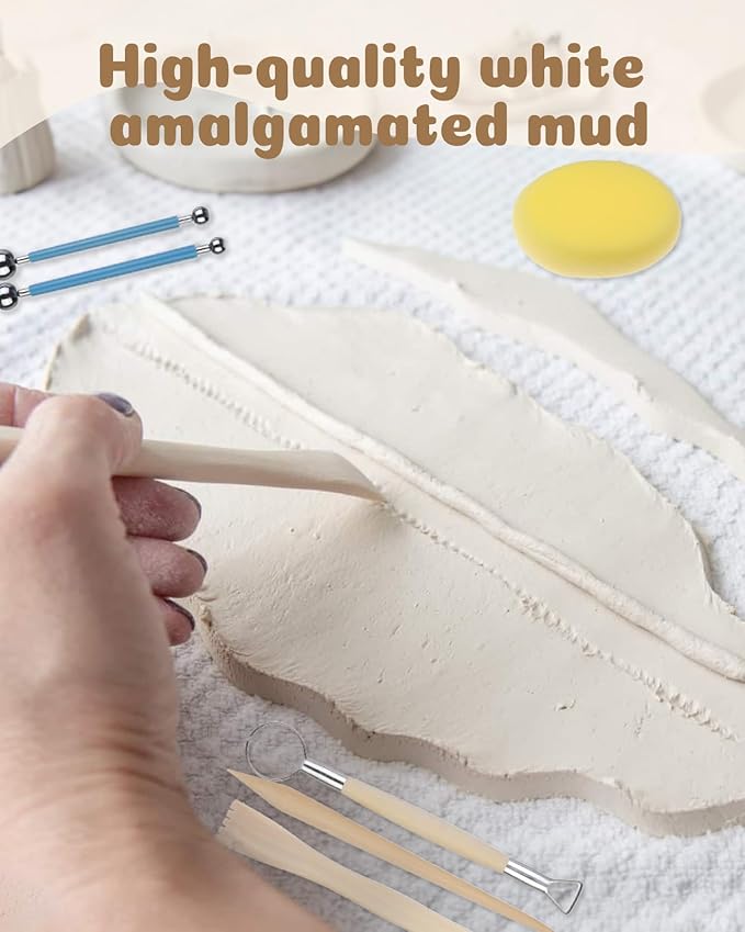 Air Dry Clay for Adults, Air-Dry Clay Starter Kit for Beginners Clay Kit, Includes Air-Dry Clay, 19 Clay Tools Kit, 12 Paints, 26 Letter DIY Clay Cutters, Varnish, Guide, Colored Rocks