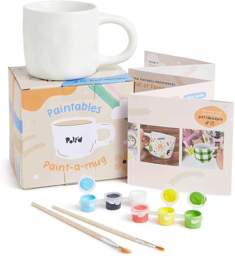 Pott'd Paintables Paint Your Own Mug Kit - DIY Mug Painting Kit for Adults. Ceramic Painting Kit for Adults Includes Mugs, Paints, Brushes and Painting Inspiration Guide