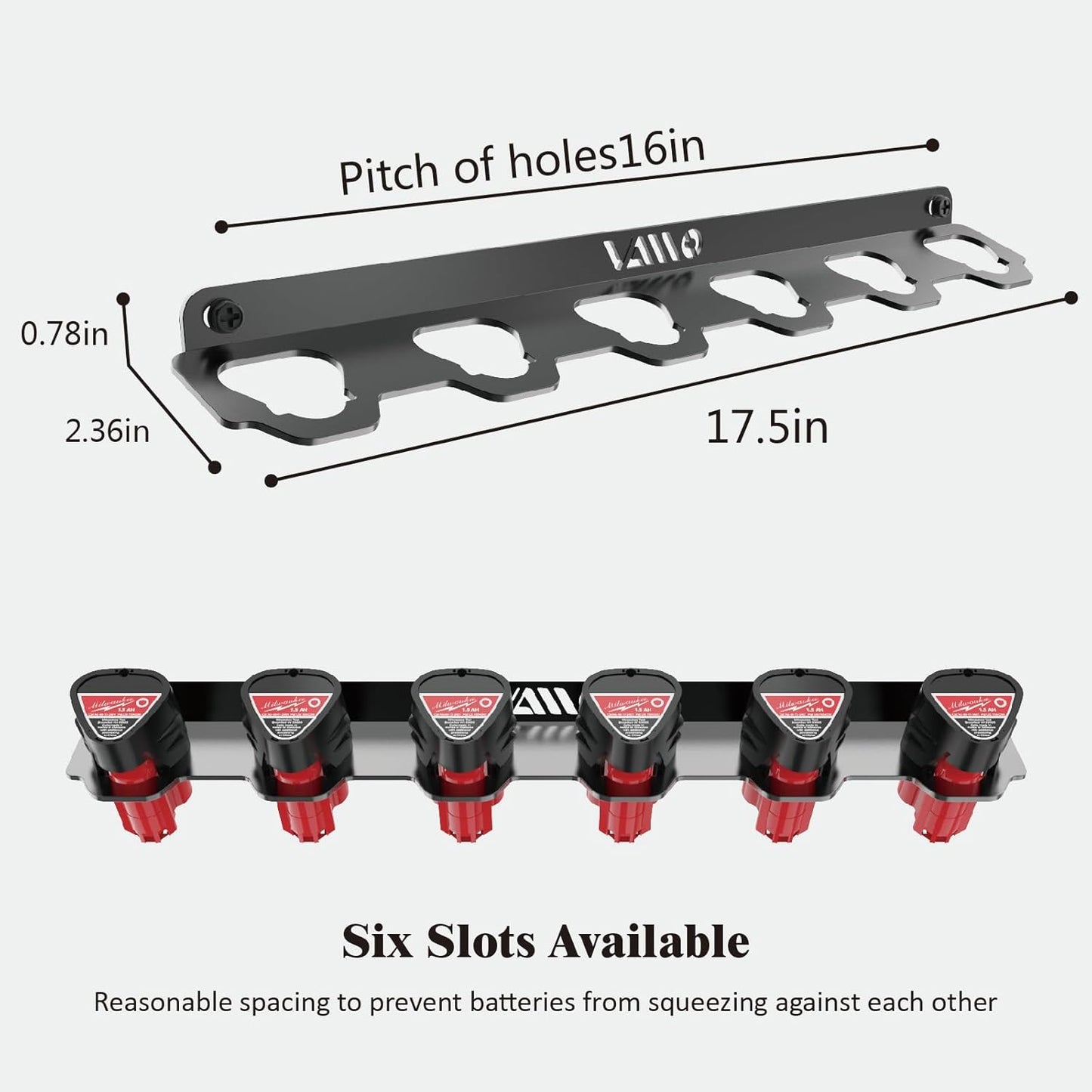 VAIIO Compatible Milwaukee M12 12V Battery Rack Holder, Wrought Iron Heavy Duty Thickened Batteries Slots, Stealth Battery Wall Mount Organizer Garage Storage,Workshops,Shelves