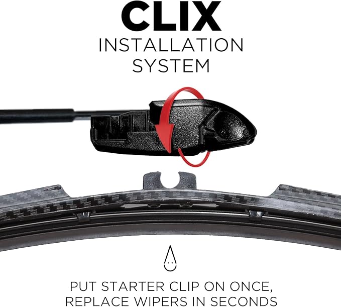 ClixWipers 26" + 20" (Set of 2) Black Carbon Fiber All Weather Premium Automotive Replacement Windshield Wiper Blades, Passenger and Driver Side Winter Wiper Blades for Various Car Models