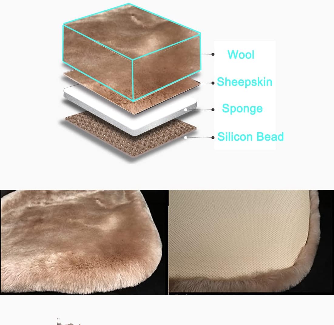 Fluffy Genuine Australia Sheepskin Car Seat Cover for Auto Interior Accessories with Soft Fuzzy Wool Eco-Friendly Natural Fur Non-Slip (Teak, Front)