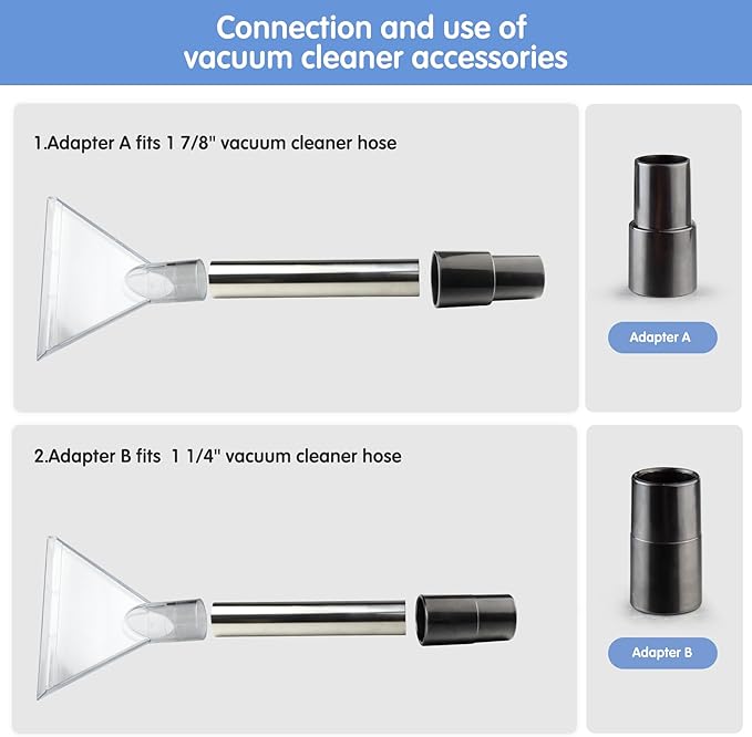 Universal Clear Vacuum Extraction Accessory Compatible with All Shop Vac Extractor with 1-7/8", 1-1/4" Adapters Wet Dry Vacuum Cleaner Attachments for Upholstery Carpet Cleaning Car Detailing
