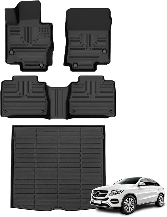 Floor Mats & Cargo Liner for 2020-2025 Mercedes Benz GLE丨GLE 350丨GLE 450 (No for Coupe) All Weather Automotive TPE Liners Set Anti-Slip Waterproof Floor Liners Accessories (Car Mats+Trunk Mat)