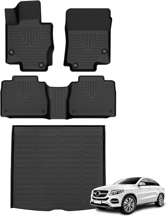 Floor Mats & Cargo Liner for 2020-2025 Mercedes Benz GLE丨GLE 350丨GLE 450 (No for Coupe) All Weather Automotive TPE Liners Set Anti-Slip Waterproof Floor Liners Accessories (Car Mats+Trunk Mat)