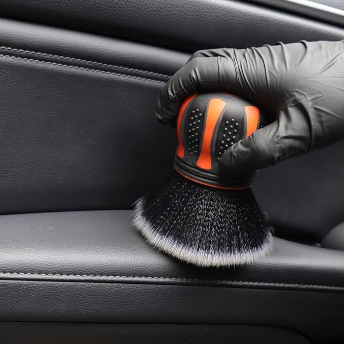 SPTA Ultra Soft Detailing Brush, Car Detail Brush, Orange Handle XL Synthetic Brush - Ultra Soft Bristles, Comes with Storage Rack, Covers Large Area Inside or Outside Vehicles