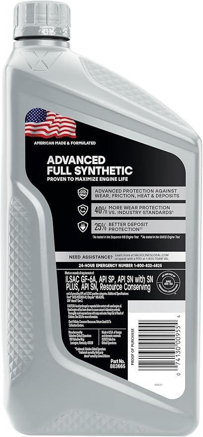 Valvoline Advanced Full Synthetic SAE 5W-30 Motor Oil 1 QT, Case of 6