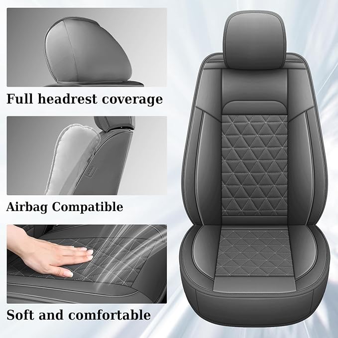 Coverado Leather Car Seat Covers, Waterproof Dooge Ram 1500 Seat Covers Compatible with 2002-2025 Dodge Ram 1500 2500 3500 with Flat Bench (Full Set, Dark Gray)