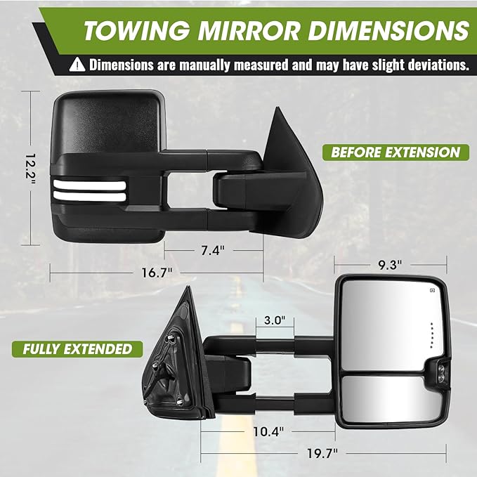 Towing Mirrors for Chevy Silverado/GMC Sierra 1500 (2014-2018), 2500HD/3500HD (2015-2019) Switchback Dynamic Turn Signal/Running Lights Power Heated (Textured Black)