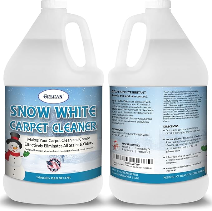 SNOW WHITE Carpet Cleaner Rug Extracting Shampoo, MADE IN USA, Carpet Cleaner Solution and Machine Use, Removes Even The Toughest Stains and odors, Rug Car Upholstery and Carpets, 1 Gallon