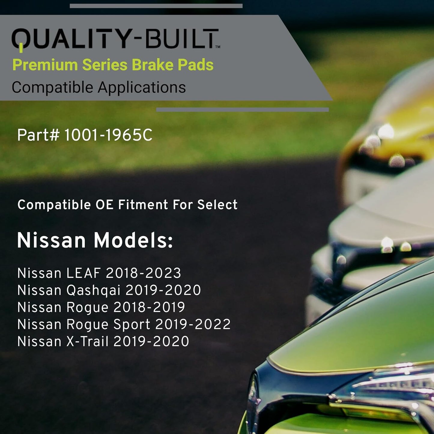 Premium Ceramic Rear Brake Pads (1001-1965C) Compatible with Nissan LEAF 2023-2018, Qashqai 2020-2019, Rogue 2019-2018, Rogue Sport 2022-2019, X-Trail 2020-2019