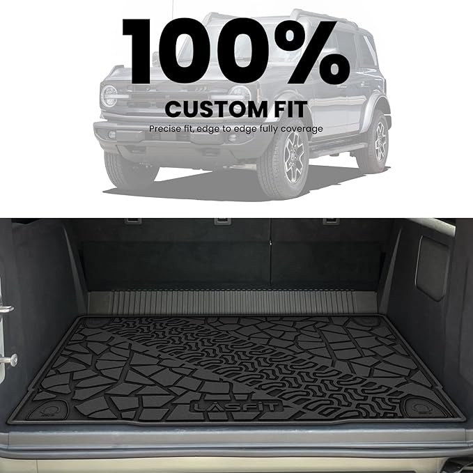 LASFIT Cargo Liner for Ford Bronco 4-Door 2025 2024 2023 2022 2021(Fit for 4-Door Only, Not Fit Sport) All Weather Custom Fit TPE Car Floor Liner, Cargo Area Protector, 1pc Black