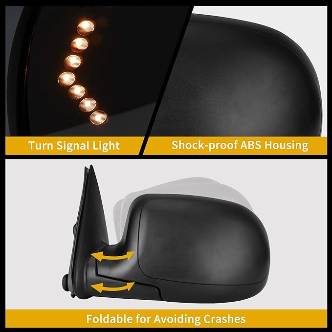 DWVO Towing Mirrors Compatible with 2003 2004 2005 2006 Chevy Silverado GMC Sierra Series Pickup, Tow Mirrors Pair with Manual Folding Power Adjustable Heated Set
