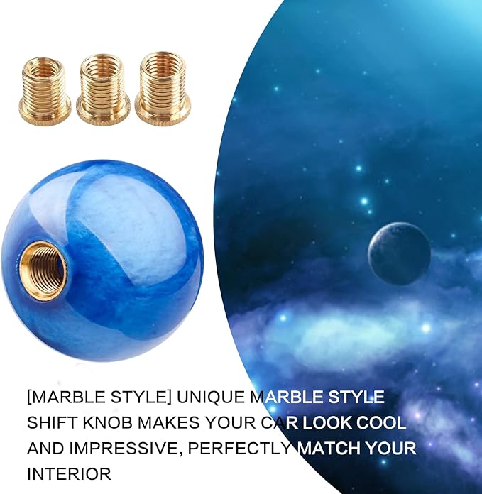 Round Ball Shift Knob Universal Marble Style Gear Shift Knob 5 6 Speed for Manual Automatic Vehicles with Adapters (Dark Blue)