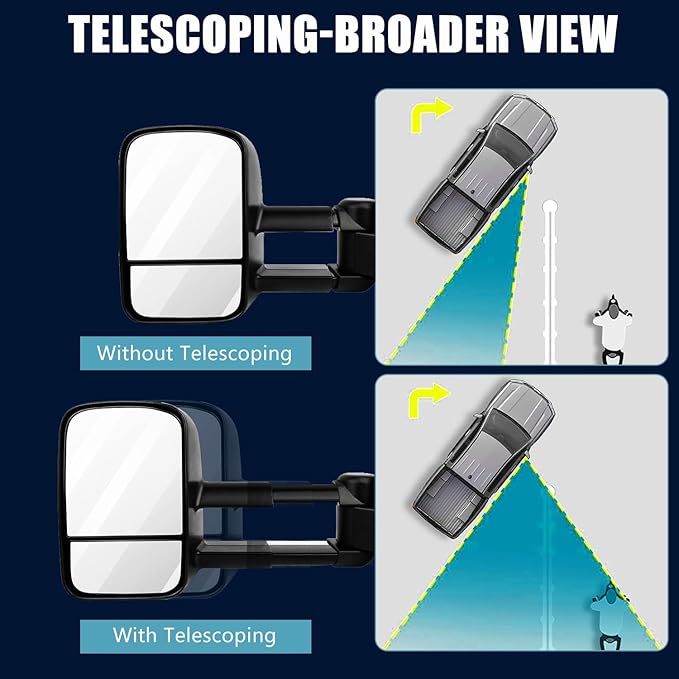 AERDM New Pair Towing Mirrors Manual Operated Textured Black Telescoping Trailer Side Mirrors Fit Chevy/GMC/Cadillac Silverado Sierra Avalanche Suburban Tahoe Yukon XL Escalade EXT ESV
