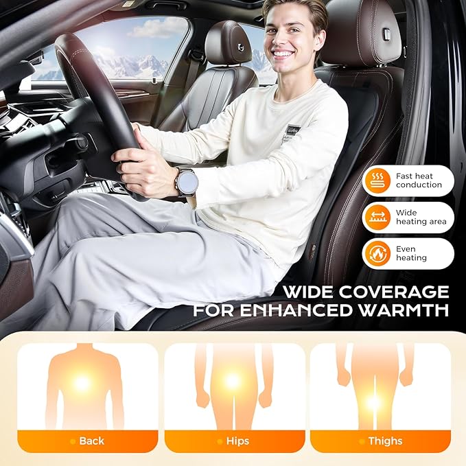 Coverado Front Seat Covers, Comfortable Seat Cover with Full Back Support in Winter, Luxury Faux Leather Waterproof Seat Cushion, Driver Car Seat Protector Universal Fit Most Cars,1PCS (Black)