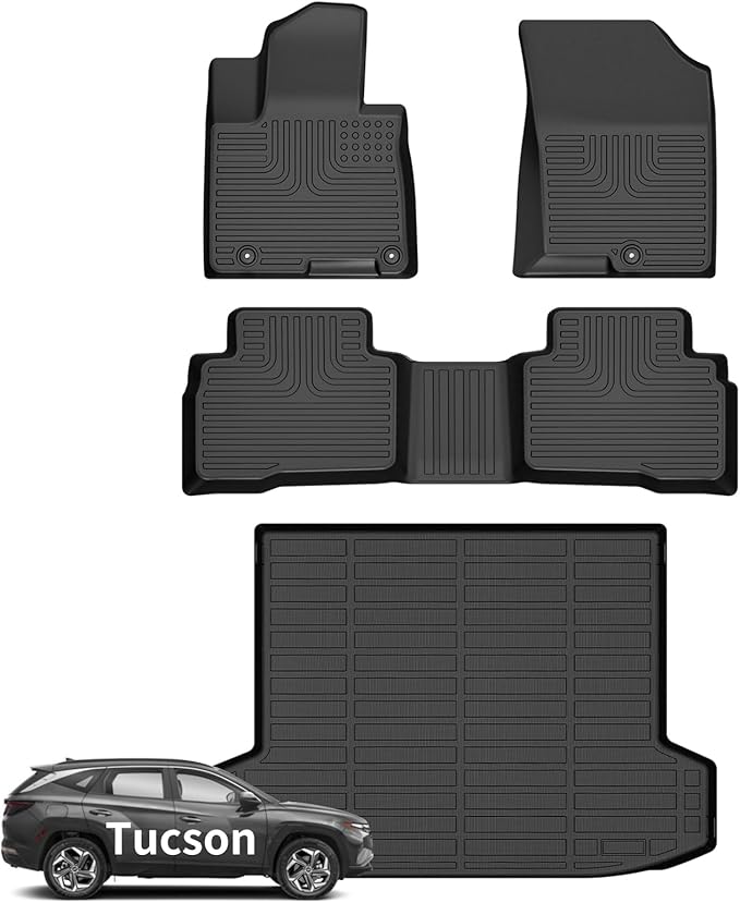 Wayhigh-for 2022 2023 2024 2025 Hyundai Tucson Hybrid(Not PHEV) All Weather Floor Mats and Cargo Liner Set TPE Car Mats Waterproof Heavy Duty Rubber Floor Liners for Tucson Hybrid Accessories- Black