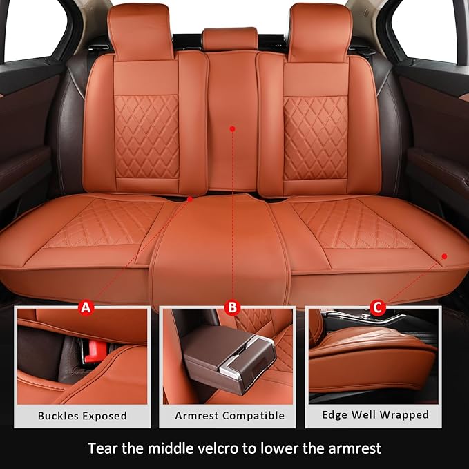 MIROZO Seat Covers Universal, Faux Leather Seat Cover Waterproof Seat Covers Full Set Automotive Seat Covers Car Seat Protector Vehicle Cushion Cover for Sedan, Truck and SUV (Full Set, Brown)