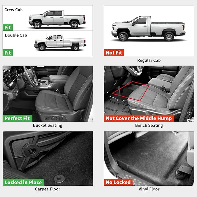 LASFIT Front Floor Mats 2019-2026 for Chevrolet Silverado/GMC Sierra 1500, 2020-2026 Chevy Silverado/GMC Sierra 2500HD 3500HD, Crew Cab/Double Cab, All Weather TPE Floor Liners, 1st Row Only