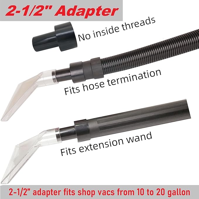 TunaMax Universal Work with All Shop Vacs with 2-1/2" & 1-7/8" &1-1/4" Three Adapters Extractor Attachment for Upholstery & Carpet Cleaning & Auto Detailing