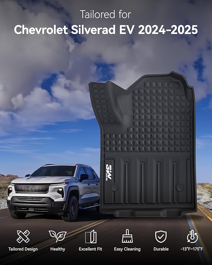 3W Floor Mats Fit for Chevrolet Silverad EV 2024-2025 (WT & RST)/GMC Sierra EV/Sierra EV Denali Accessories TPE All Weather Floor Liner, 1st and 2nd Row Car Mats