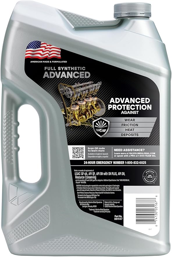 Valvoline Advanced Full Synthetic SAE 5W-20 Motor Oil 5 QT, Case of 3