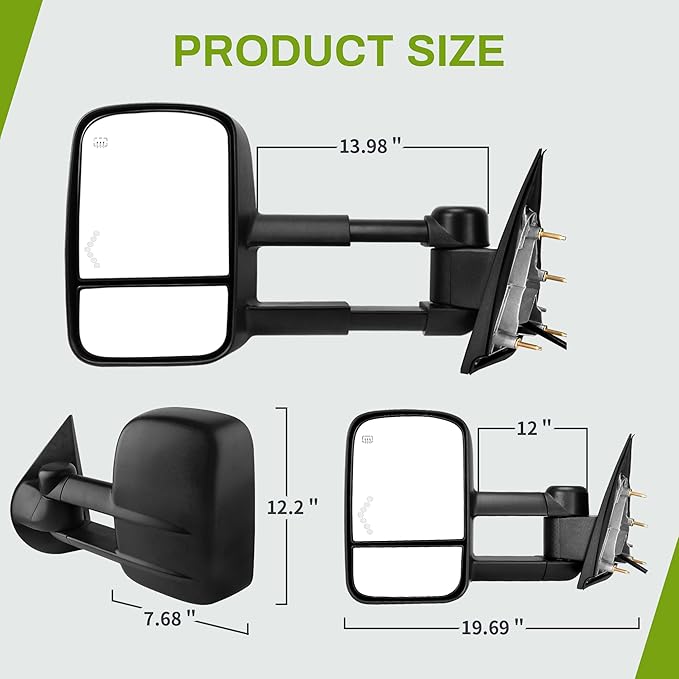 AUTOSAVER88 Towing Mirrors Compatible with 2014-2018 Chevy Silverado 1500, 2015-2018 GMC Sierra 2500 HD 3500 HD Power Heated LED Arrow Signal Light Manual Telescoping Folding Black