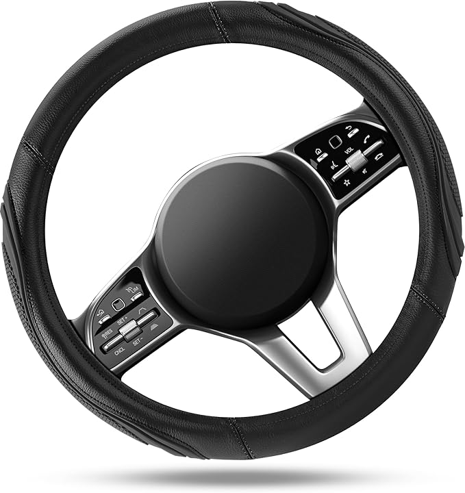 Road Comforts Car Steering Wheel Cover - Microfiber Leather Steering Wheel Wrap Sports 14.5-15 Inch Steering Wheel Cover Non-Slip for Men Women Black Color