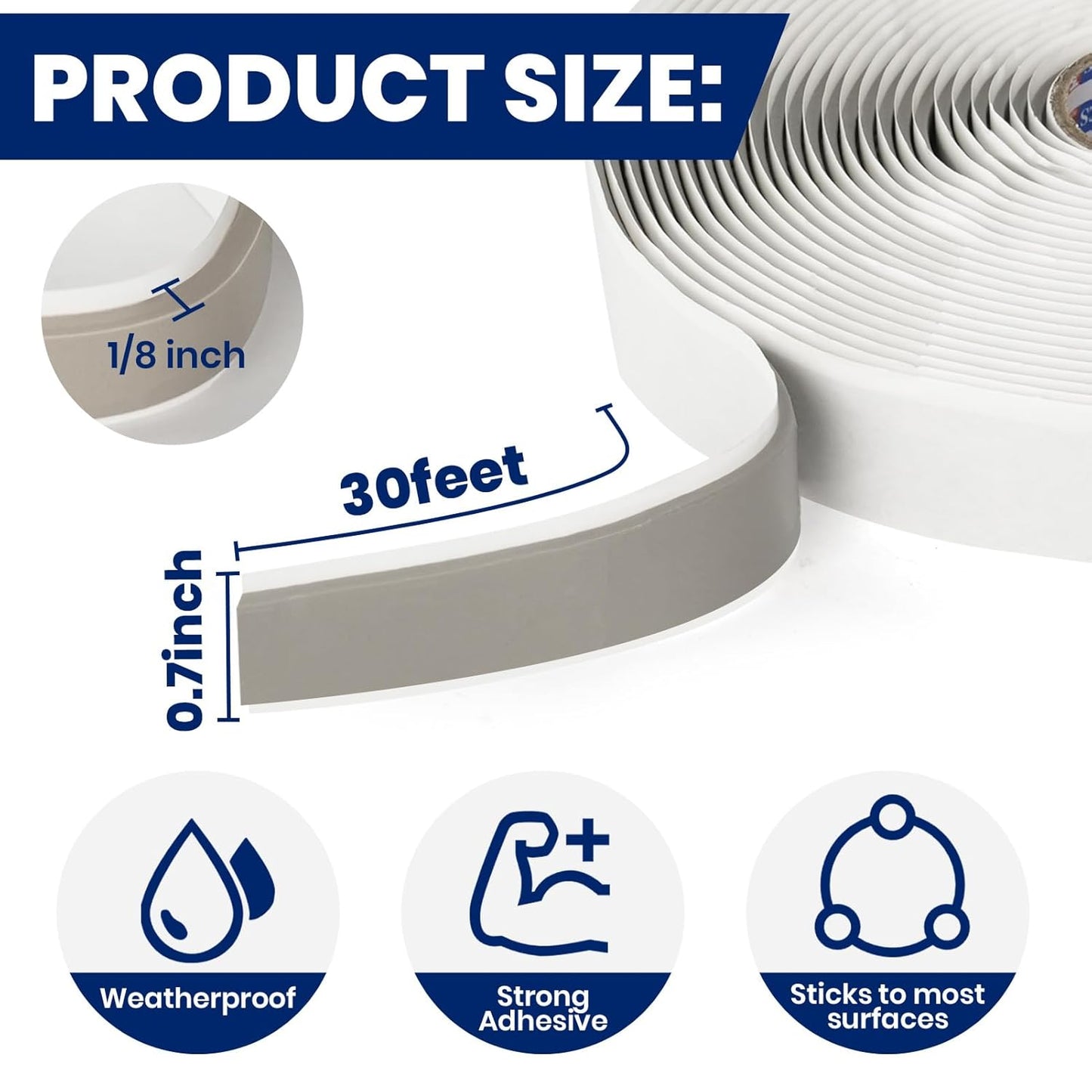 ADHES Premium Butyl Sealant Tape 3/4" x 30 'x 1/8" Gray Butyl Rubber Sealant Tape for RVs, Vehicles, Marine and Home Repair – Ideal for Headlights, Windows, Doors, and Windshields